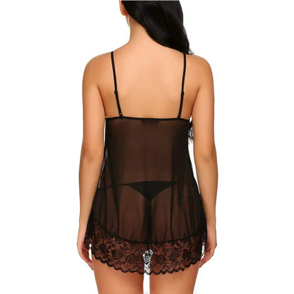 Women's Sexy Lace Nightdress – Flirty Babydoll Lingerie with Bow Detail