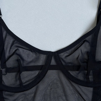 4-Piece Sheer Mesh Lingerie Set – Backless Sexy Nightwear