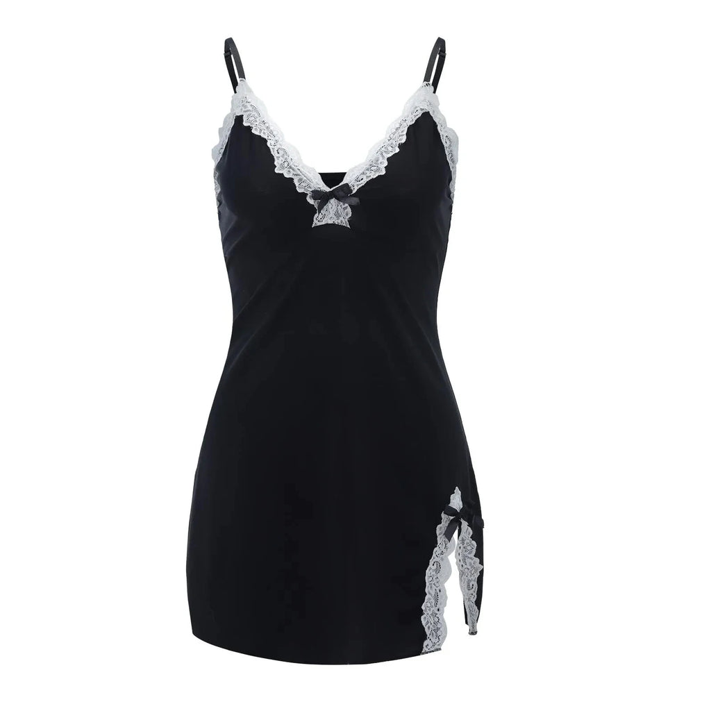 V-Neck Lace Chemise – Sexy Bow Nightdress Sleepwear