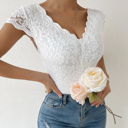 Women’s Floral Embroidery Lace Teddy – V-Neck Backless Bodysuit