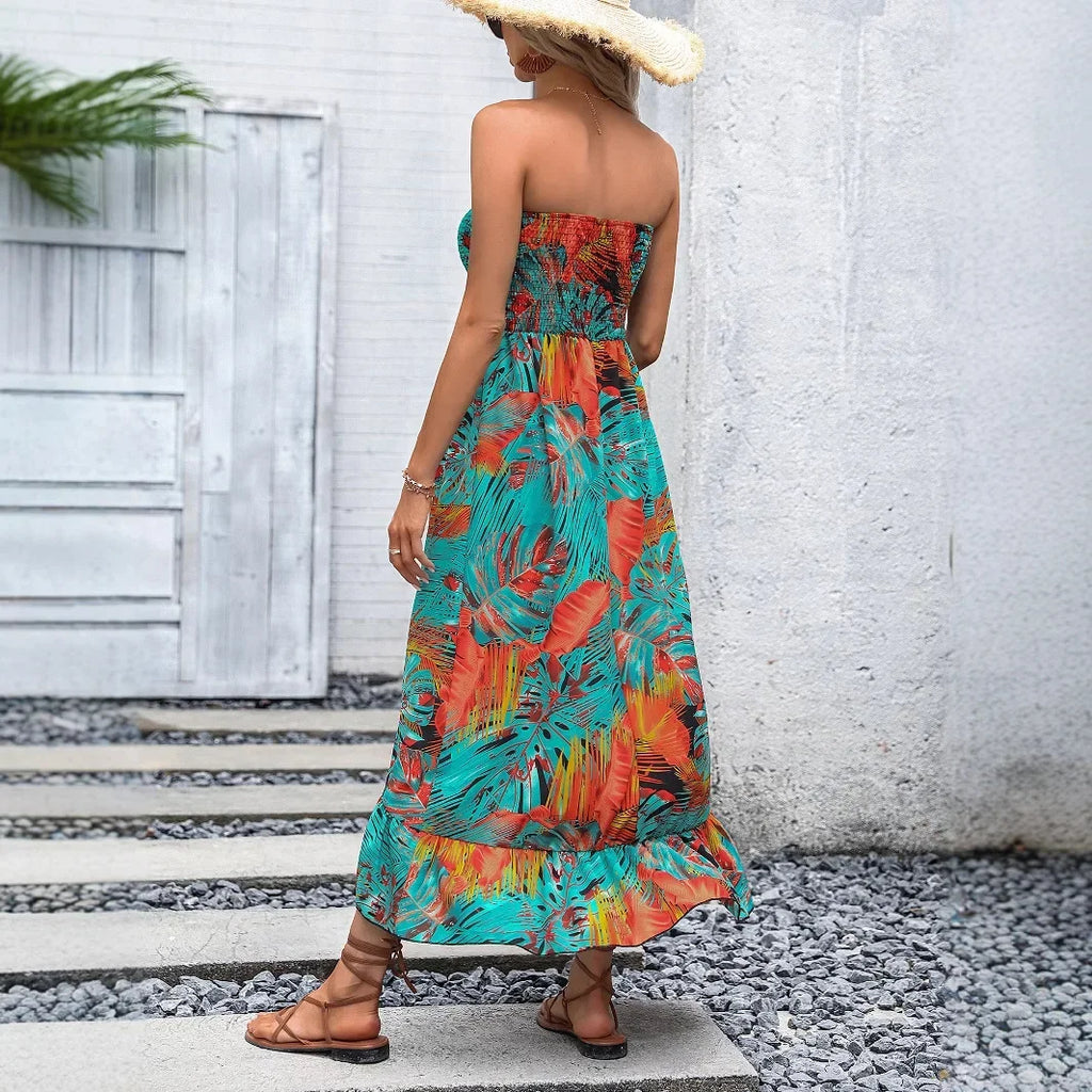 Casual Floral Wrap Bustle Dress