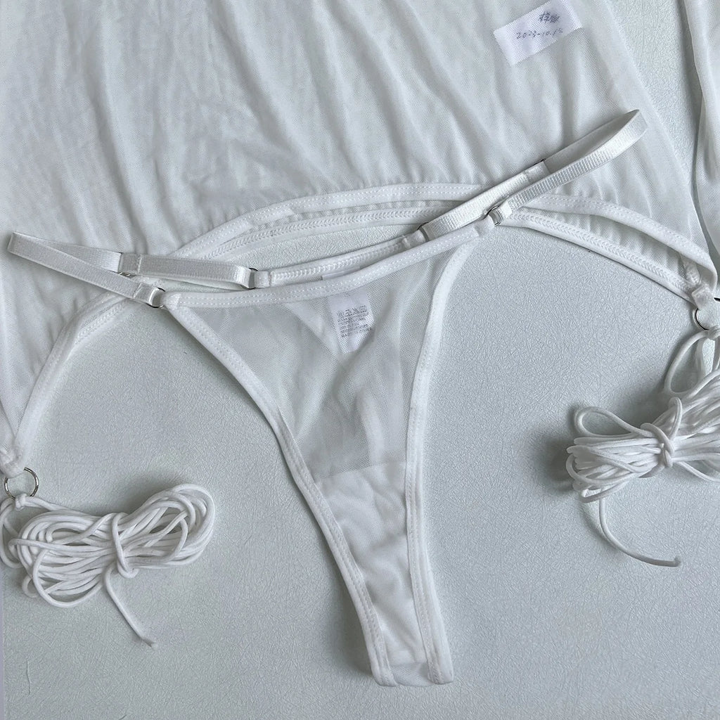 4-Piece Sheer Mesh Lingerie Set – Backless Sexy Nightwear