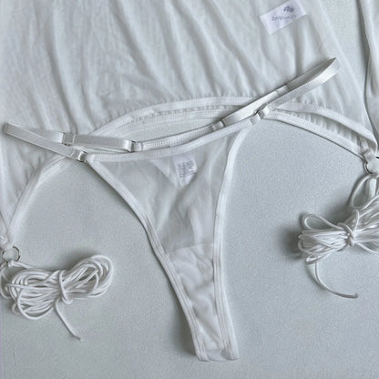 4-Piece Sheer Mesh Lingerie Set – Backless Sexy Nightwear