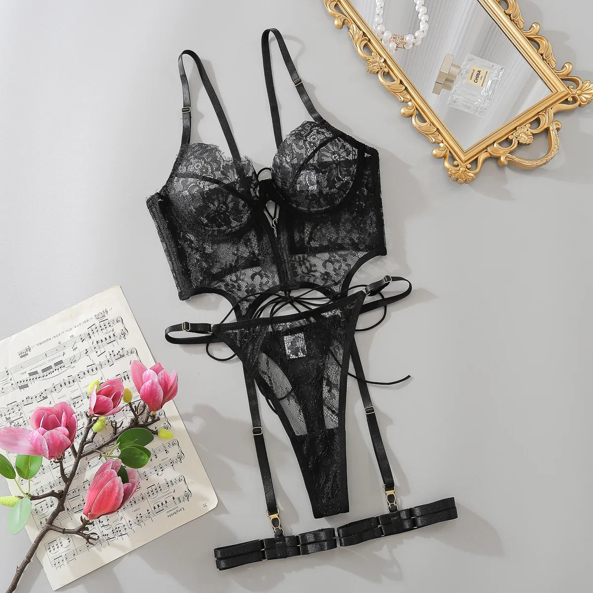 Lace-Up Bra & Panty Set – 2 Piece