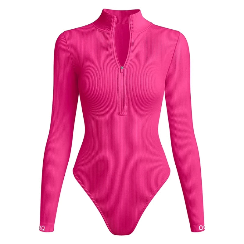 Seamless Long Sleeve Athletic Bodysuit – Half Zipper Quick-Dry Yoga & Fitness Wear