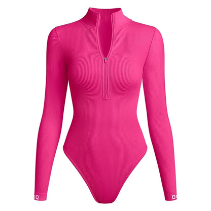 Seamless Long Sleeve Athletic Bodysuit – Half Zipper Quick-Dry Yoga & Fitness Wear