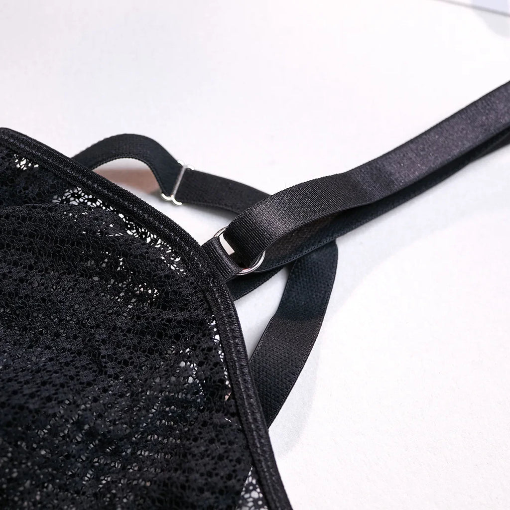 Hollow-Out Lace Bodysuit – Deep V Underwire