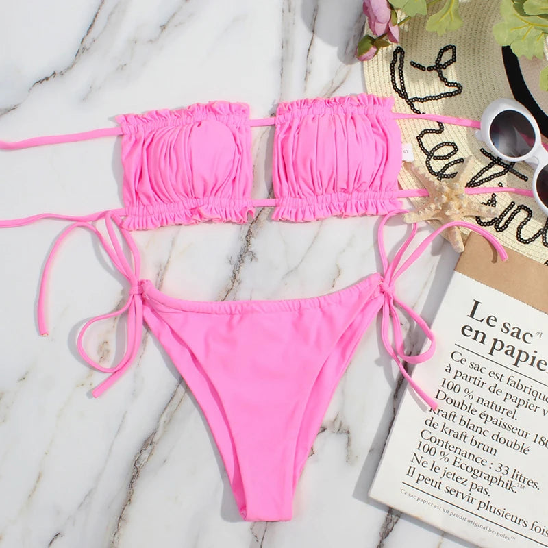 Amara Lilac – Pleated Bandeau Bikini