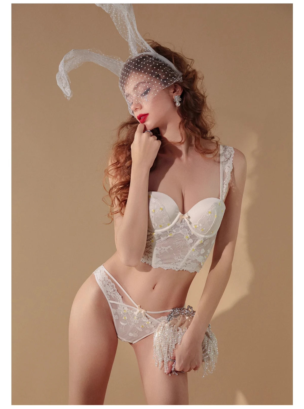 New Lace Lingerie Bra and Panty Set with Front Bow