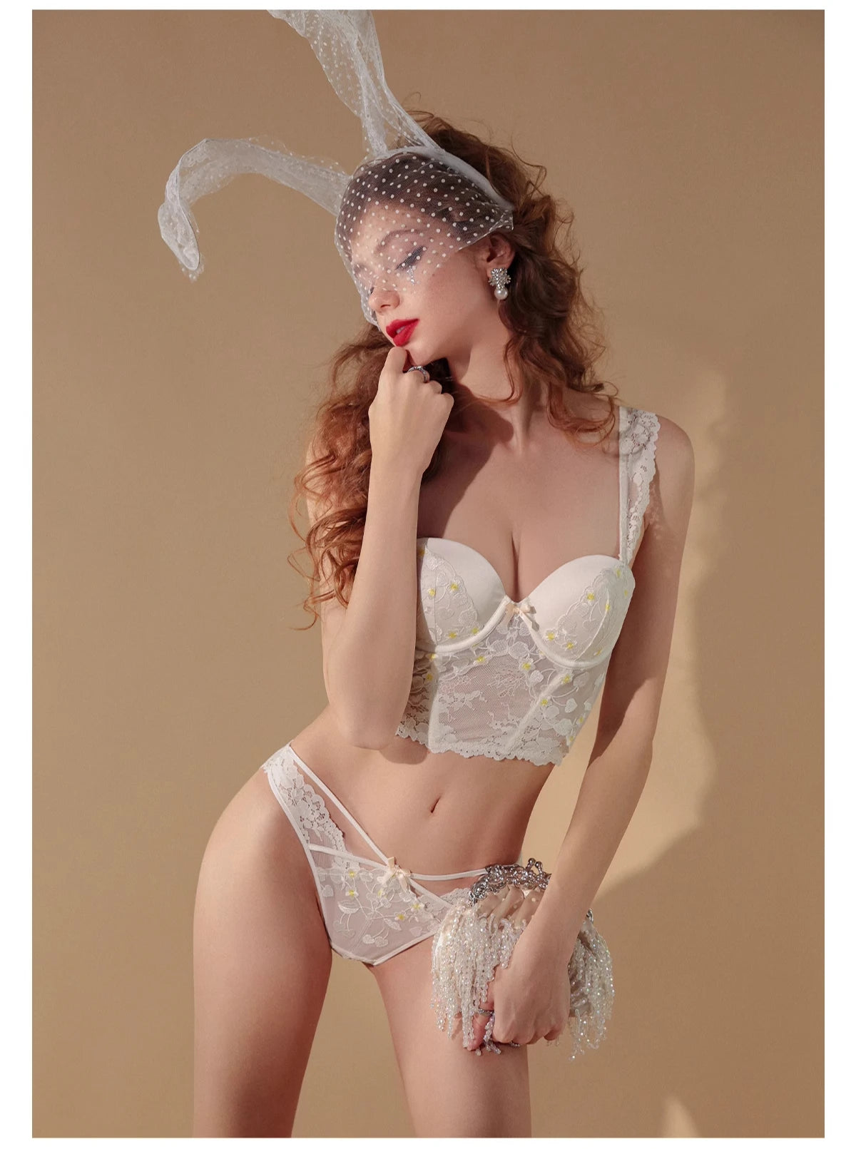 New Lace Lingerie Bra and Panty Set with Front Bow