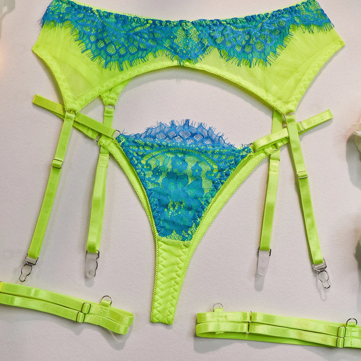 Blue Embroidered Lace Bra & Panty Set