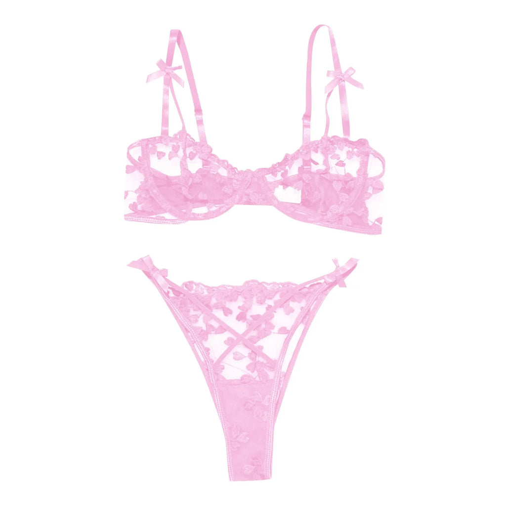 Embroidered Push Up Bra & Thong Lingerie Set