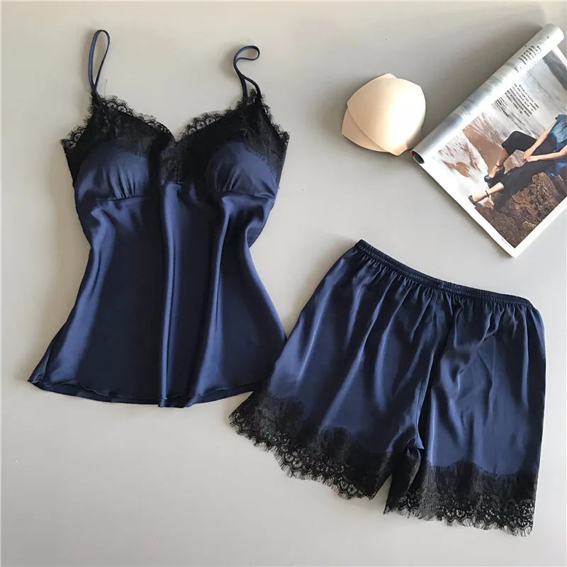 Silk-Feel Camisole Short Set
