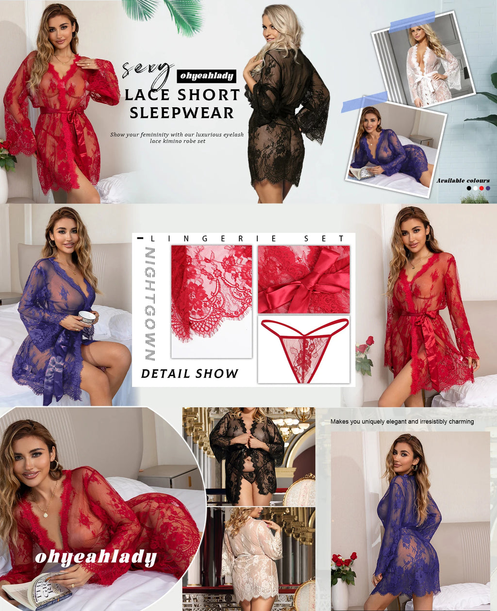 Red Sheer Mesh Robe Set – Plus Size Babydoll Nightgown