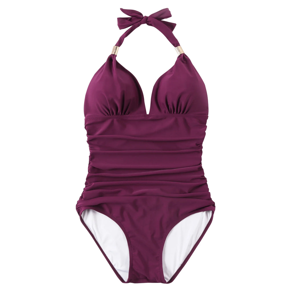Women’s Halter Push-Up One-Piece Swimsuit – Plus Size Tankini