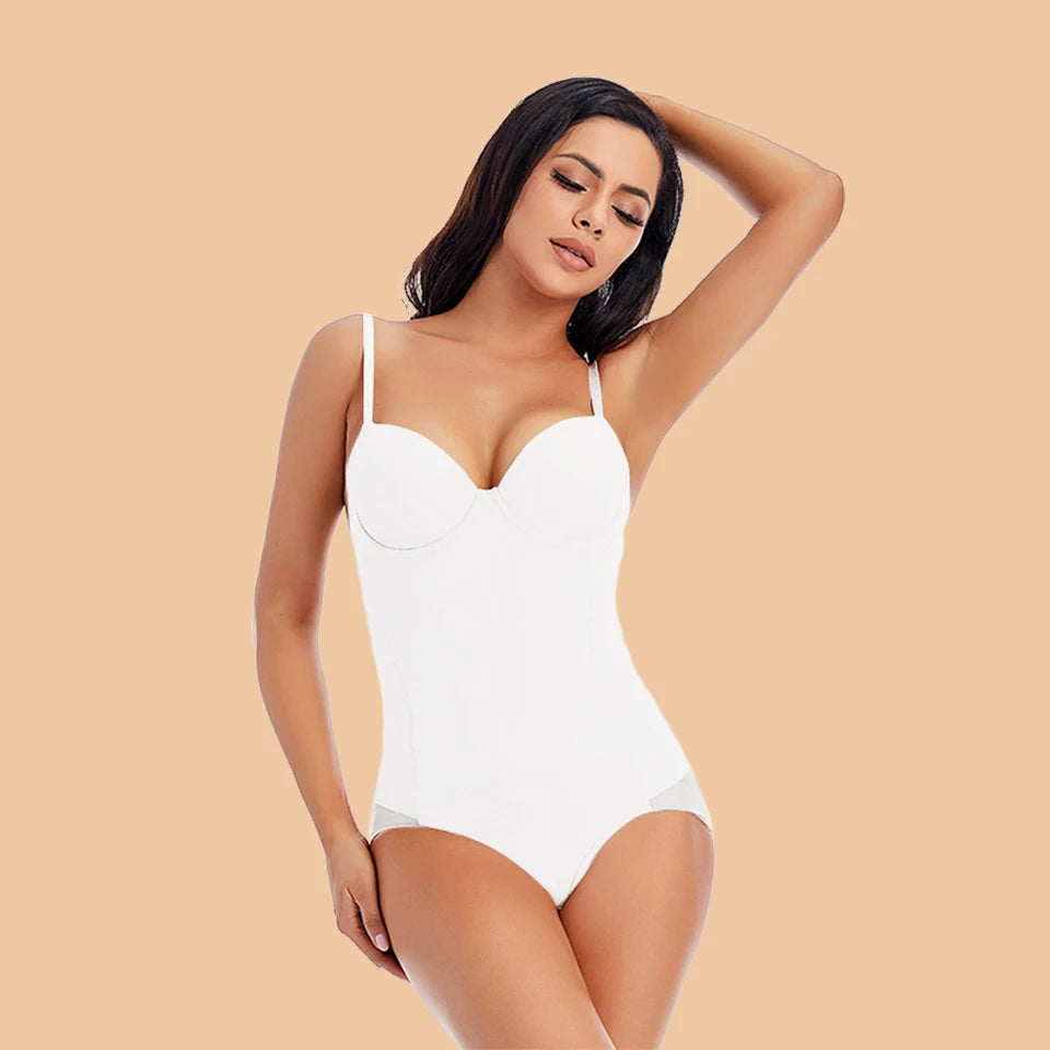 Women's White Underwire Bodysuit – Stretch Silky Shapewear