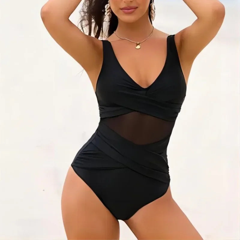 Women’s Rose Ruched Push-Up Tummy Control One-Piece Swimsuit