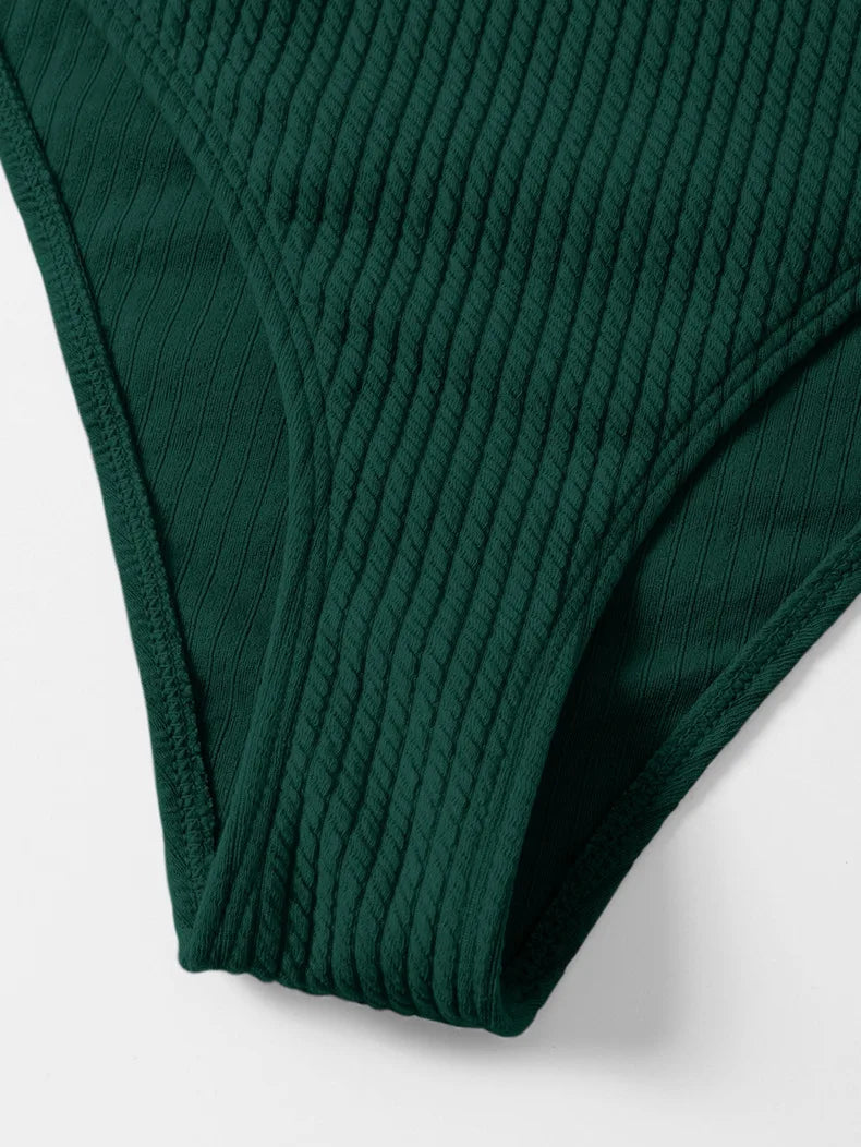 Sexy Bikini High Waist Women Swimsuit 2024 New Solid Ribbed Swimwear Push Up Bikinis Set Summer Beachwear Bathing Suit Female