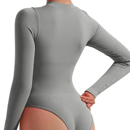 Seamless Long Sleeve Athletic Bodysuit – Half Zipper Quick-Dry Yoga & Fitness Wear