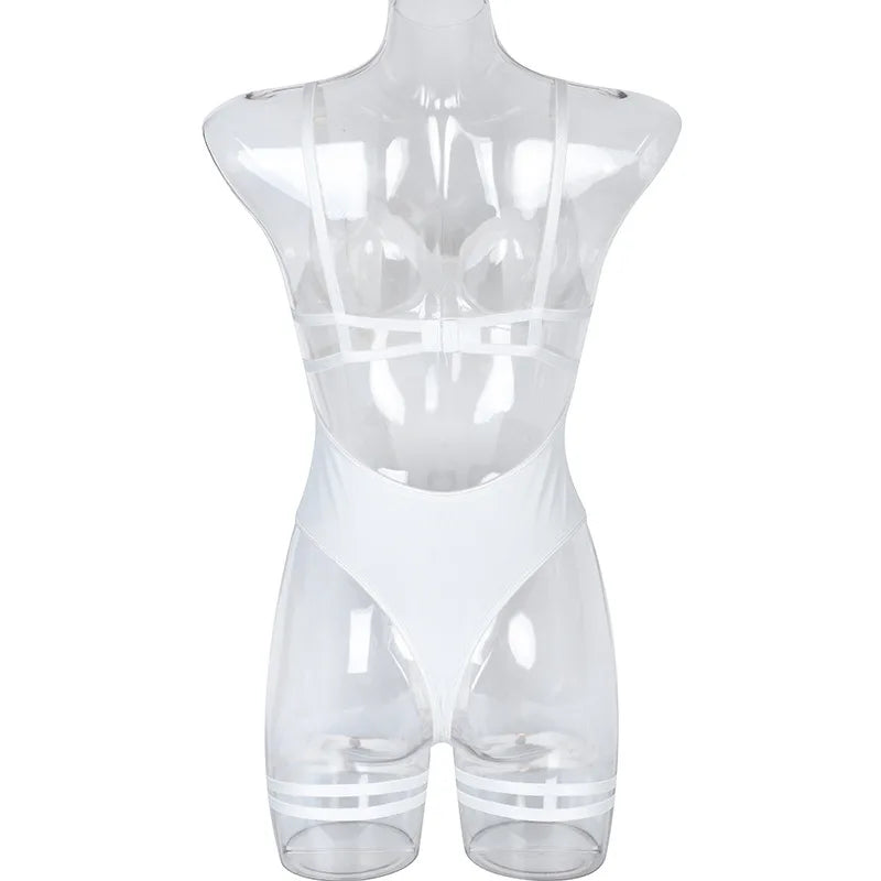 Backless Mesh Patchwork Bodysuit (Crotchless)