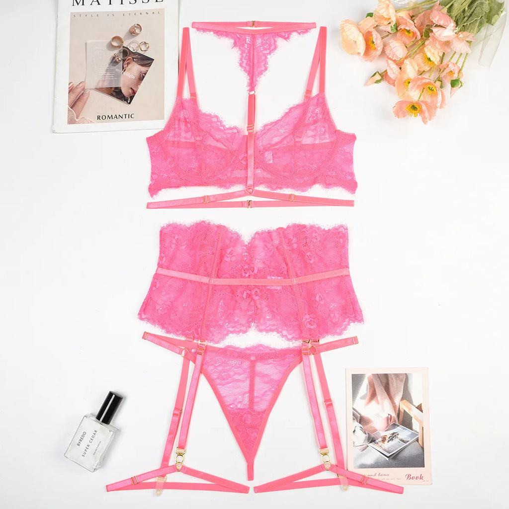 Patchwork Lace Lingerie Set – 3 Piece