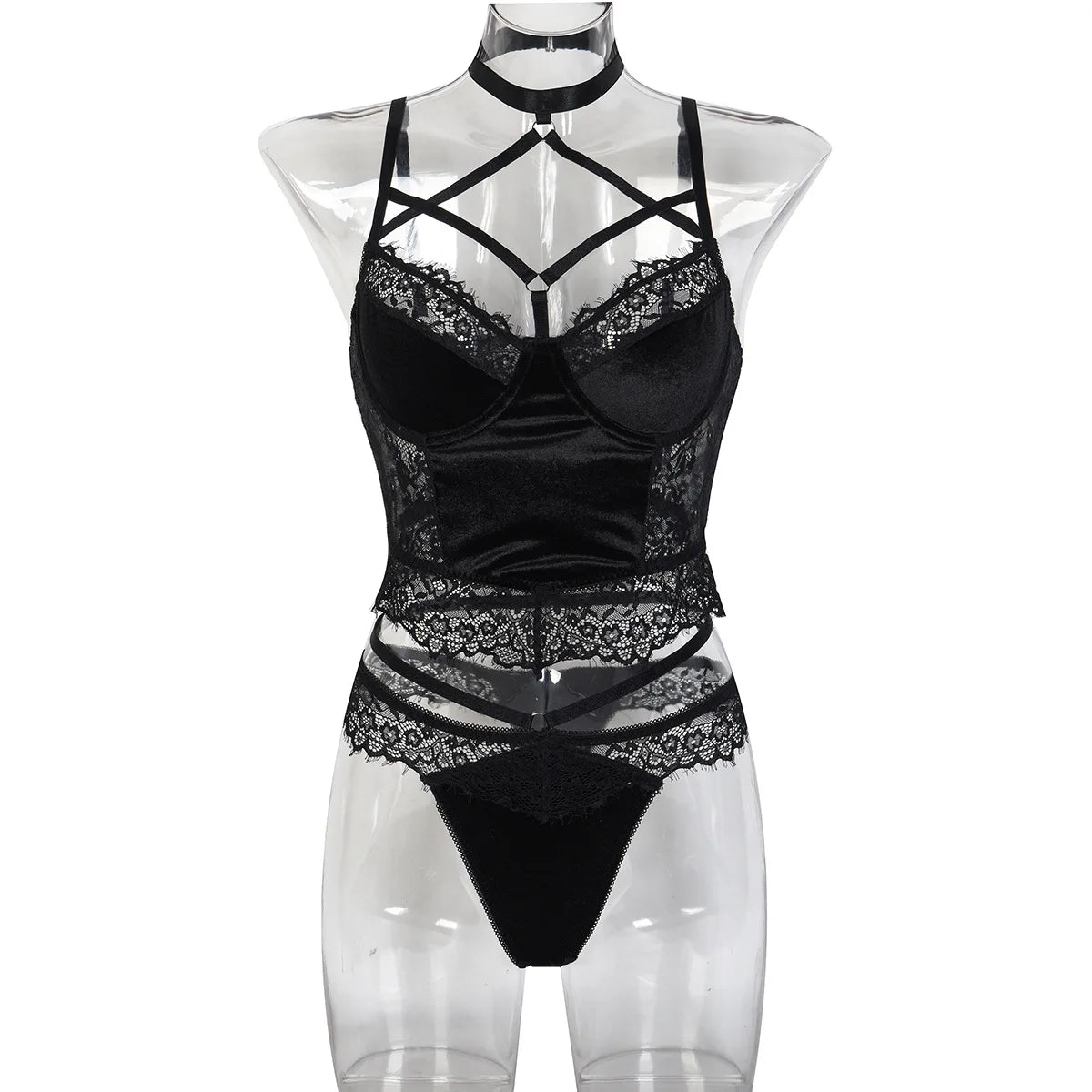 Sheer Lace Bandage Lingerie Set – 2 Piece