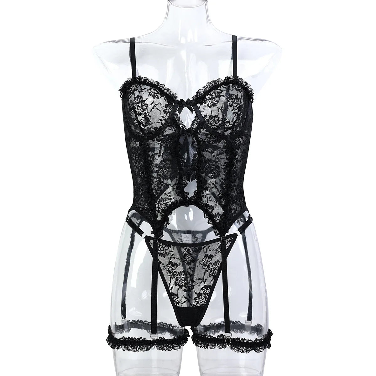 Lace Panel Padded Bra & Thong Set (Underwire)