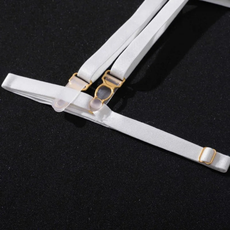 Transparent Lace Bra & Thong with Garter Belt