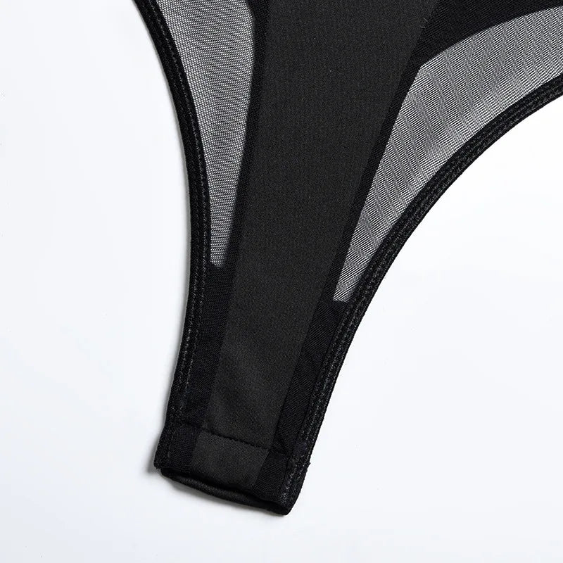 Backless Mesh Patchwork Bodysuit (Crotchless)