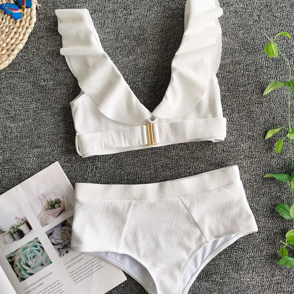 Aurora Blanc – Ruffle High-Waist Bikini