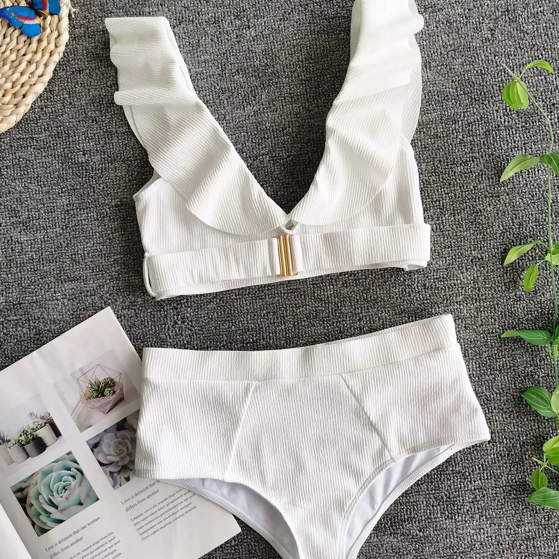 Aurora Blanc – Ruffle High-Waist Bikini
