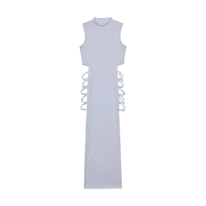 Criss Cross Cut Out Dress – Sexy Sleeveless Bodycon Mock Neck Dress for Women