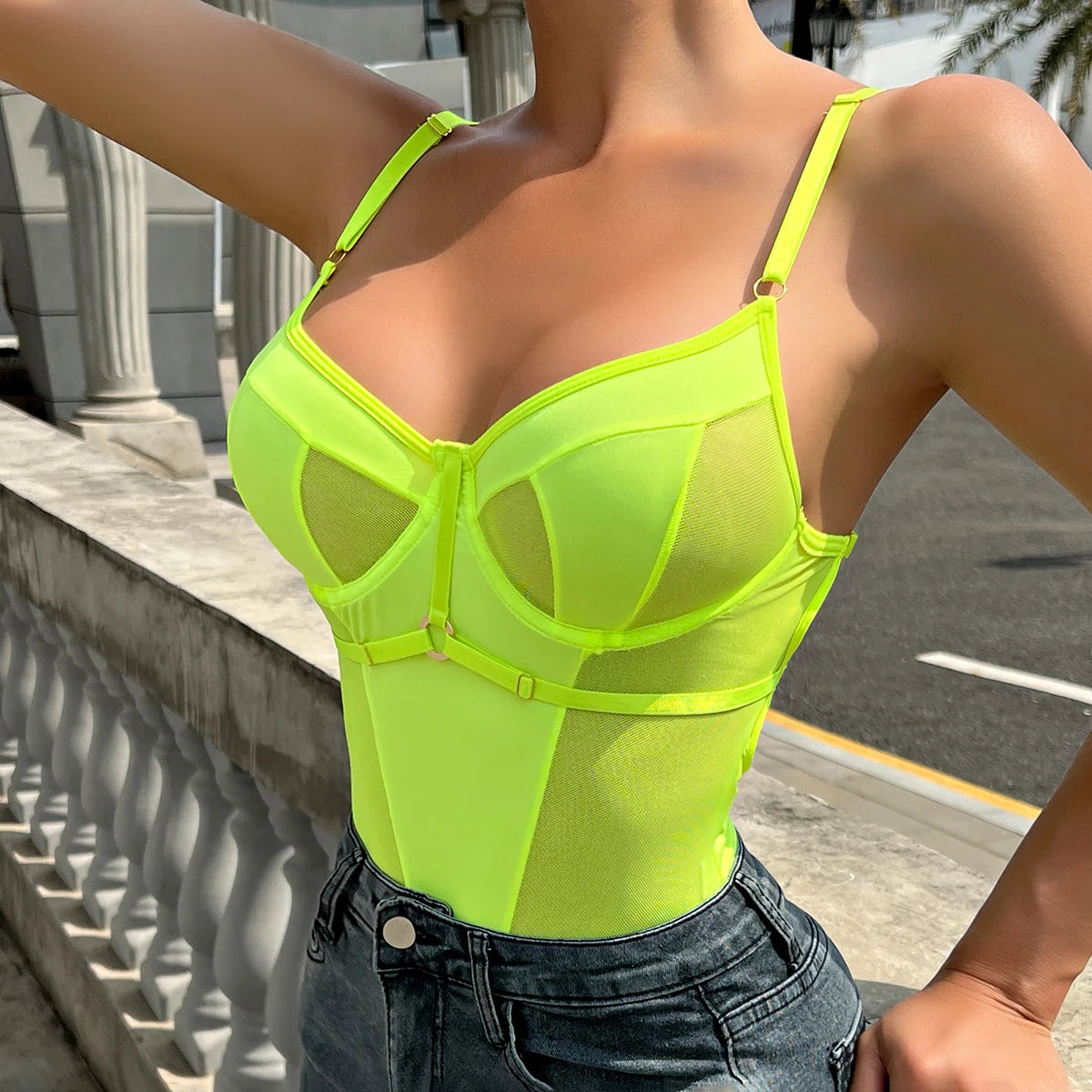 Backless Mesh Patchwork Bodysuit (Crotchless)