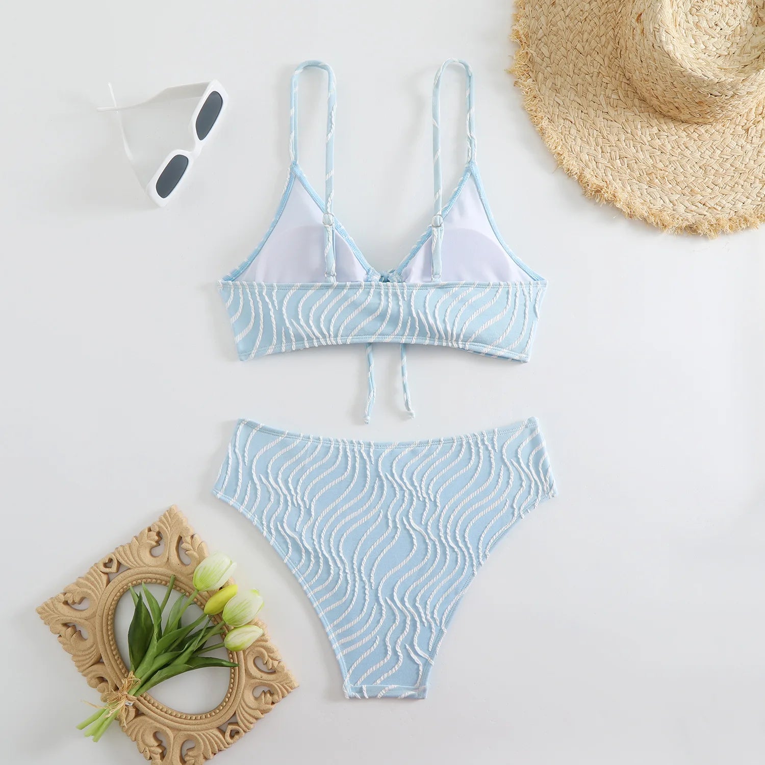 Elysia Stripe - Lace-Up V-Neck Bikini