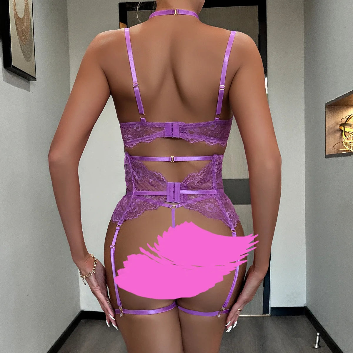 Patchwork Lace Lingerie Set – 3 Piece