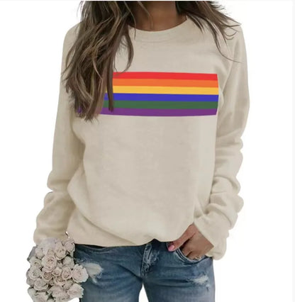3D Printed Pullover Sweatshirt – Loose Long Sleeve Casual Top with Color Stripes