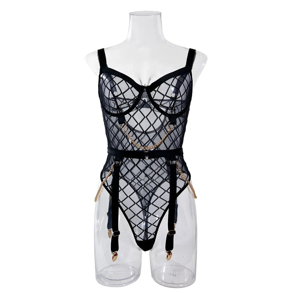 Mesh Bodysuit with Metal Ring Detail