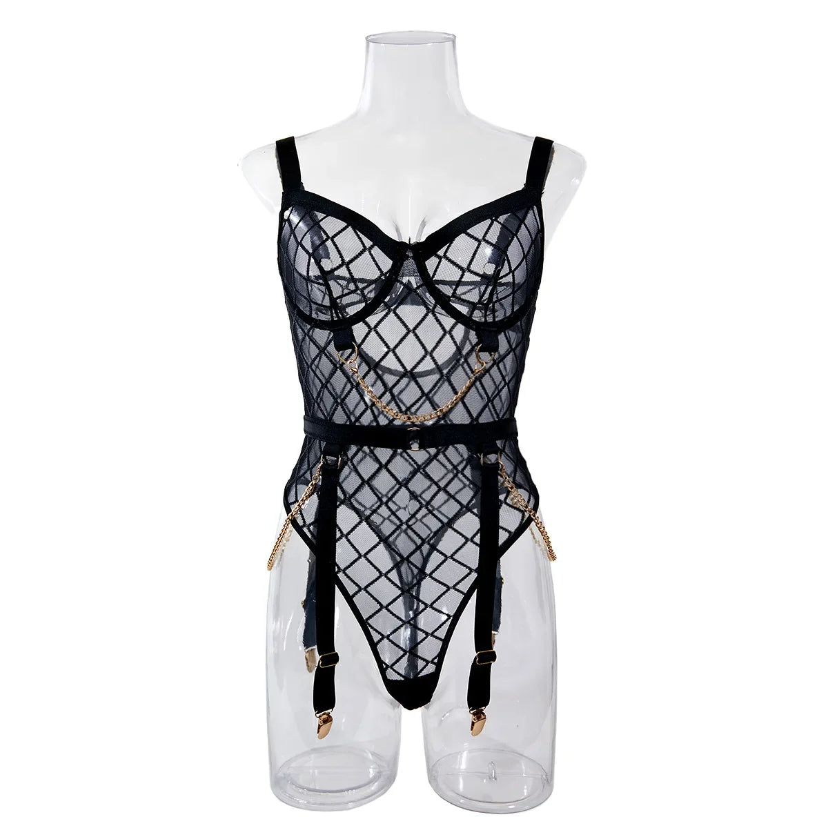 Mesh Bodysuit with Metal Ring Detail