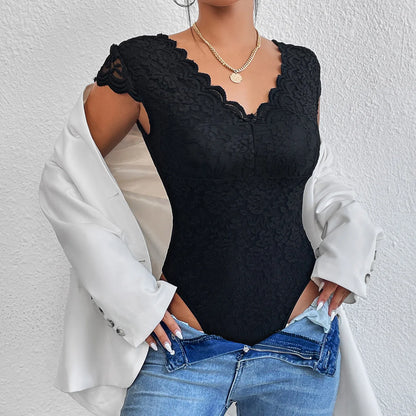 Women’s Floral Embroidery Lace Teddy – V-Neck Backless Bodysuit