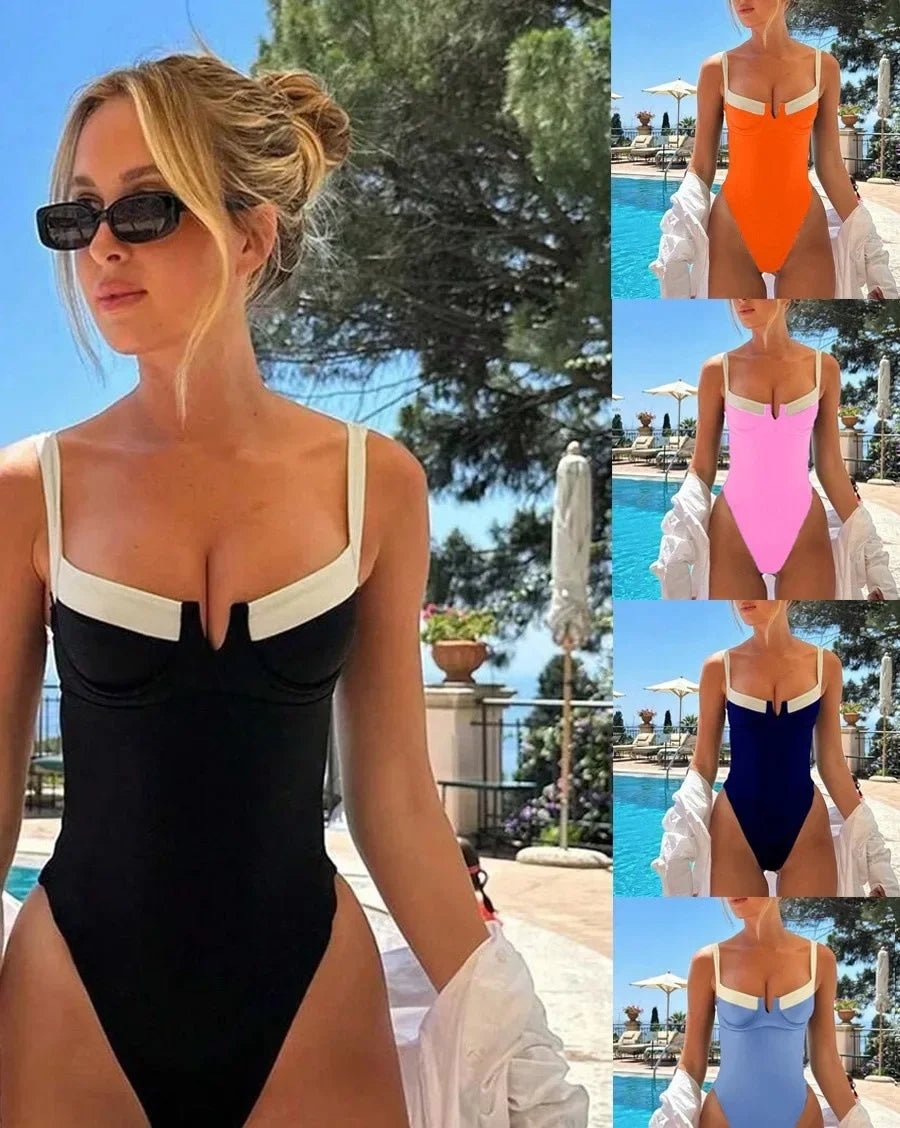 French Retro Slimming One-Piece Swimsuit – Bikini Ensemble