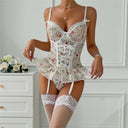 Lace-Up Corset Babydoll with Stockings