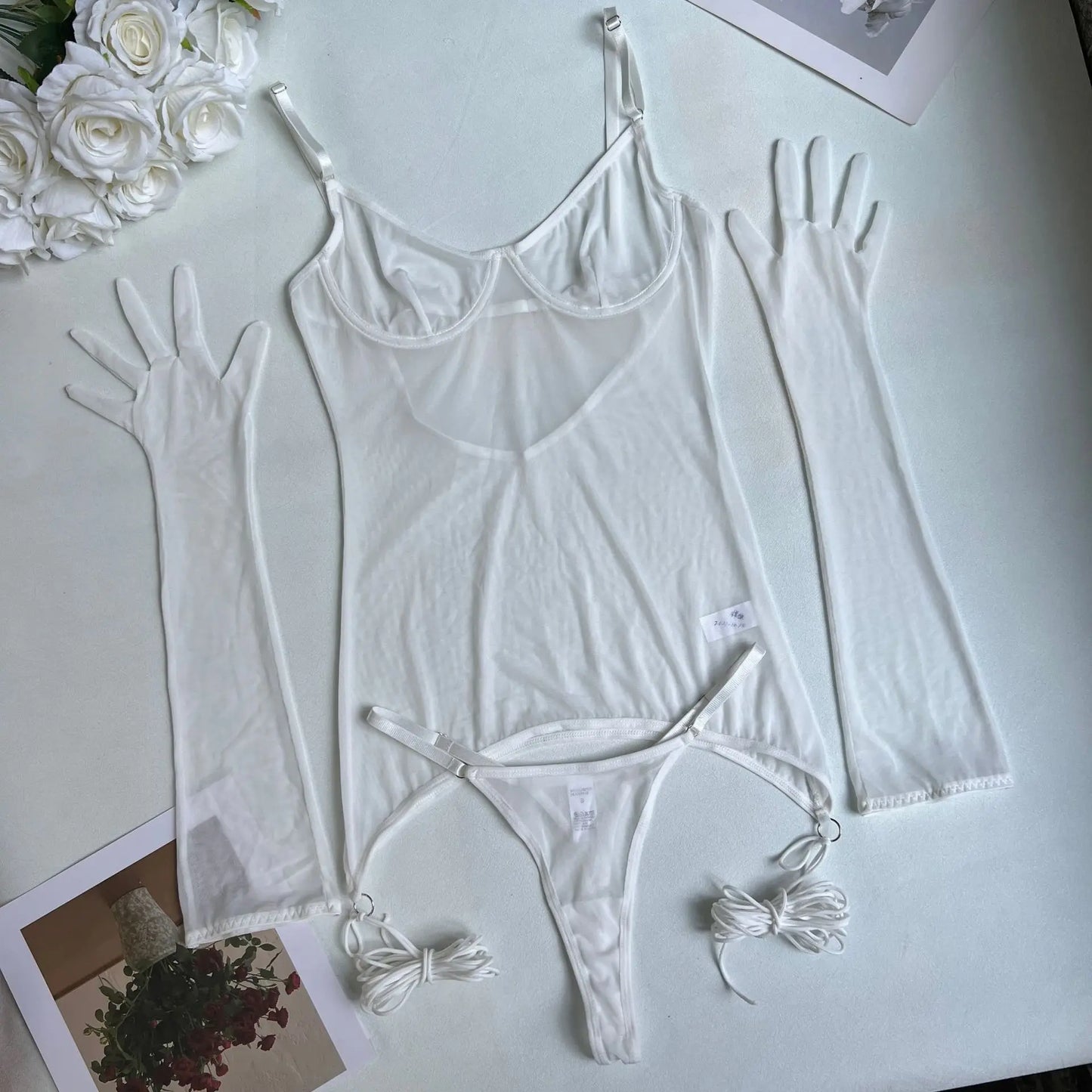 4-Piece Sheer Mesh Lingerie Set – Backless Sexy Nightwear