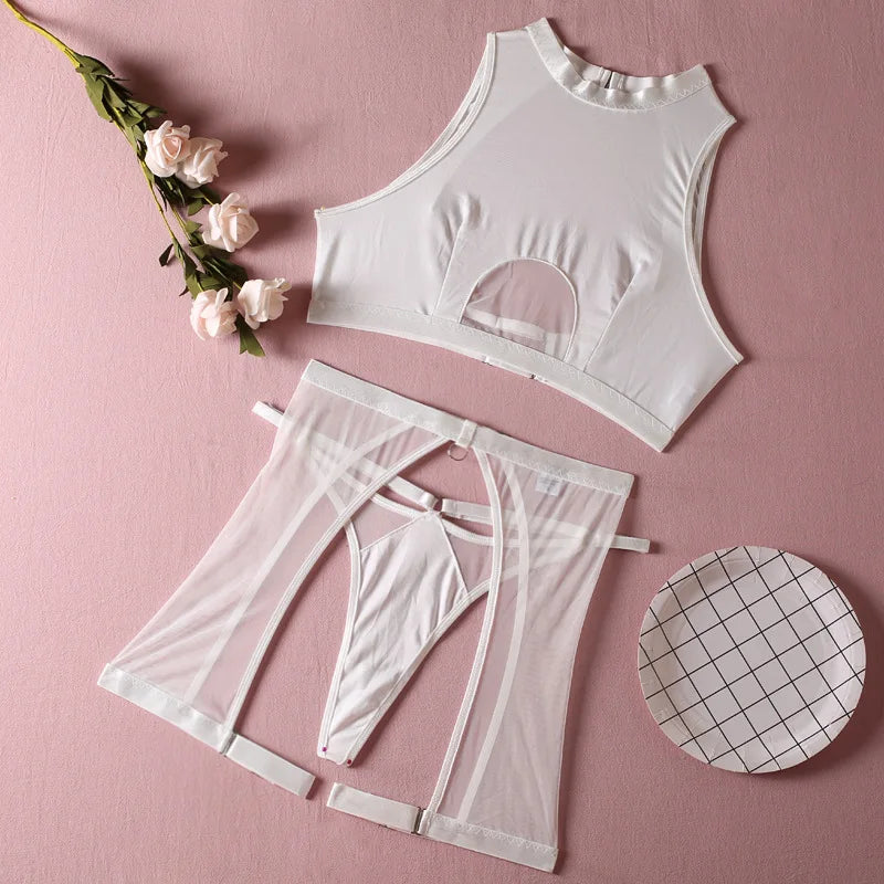 Sheer Mesh Wire-Free Lingerie Set (3pcs)