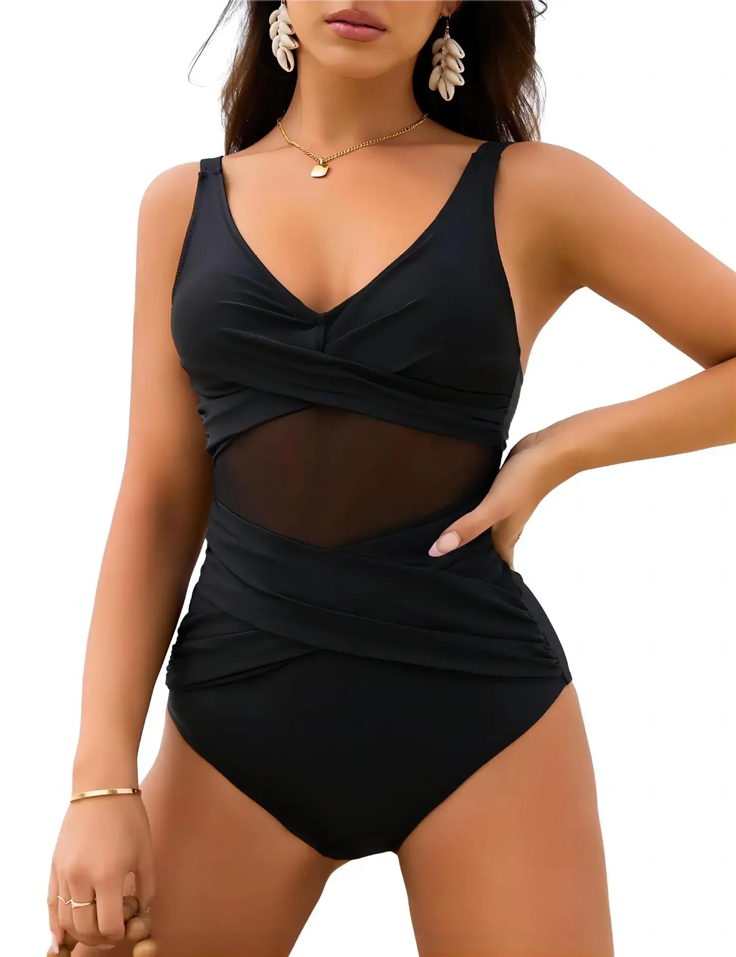 Women’s Rose Ruched Push-Up Tummy Control One-Piece Swimsuit