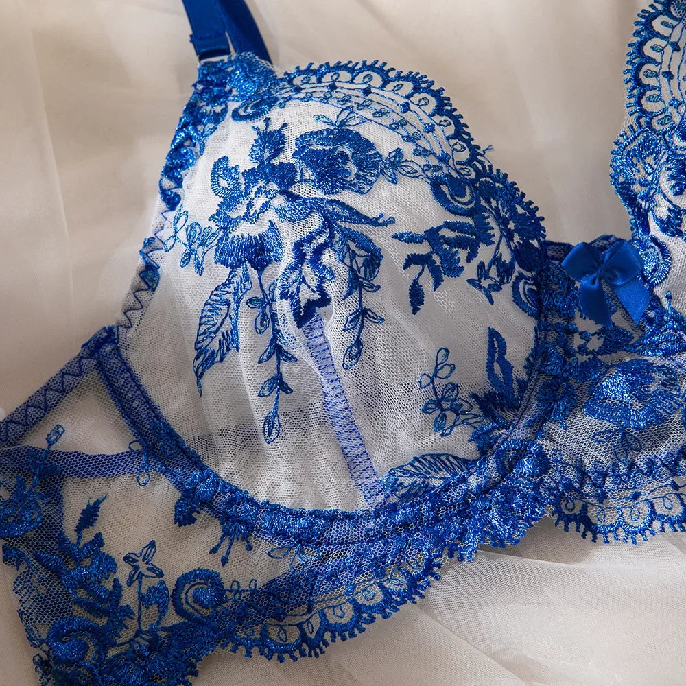 Floral Embroidery Mesh Lingerie Set – 2 Piece