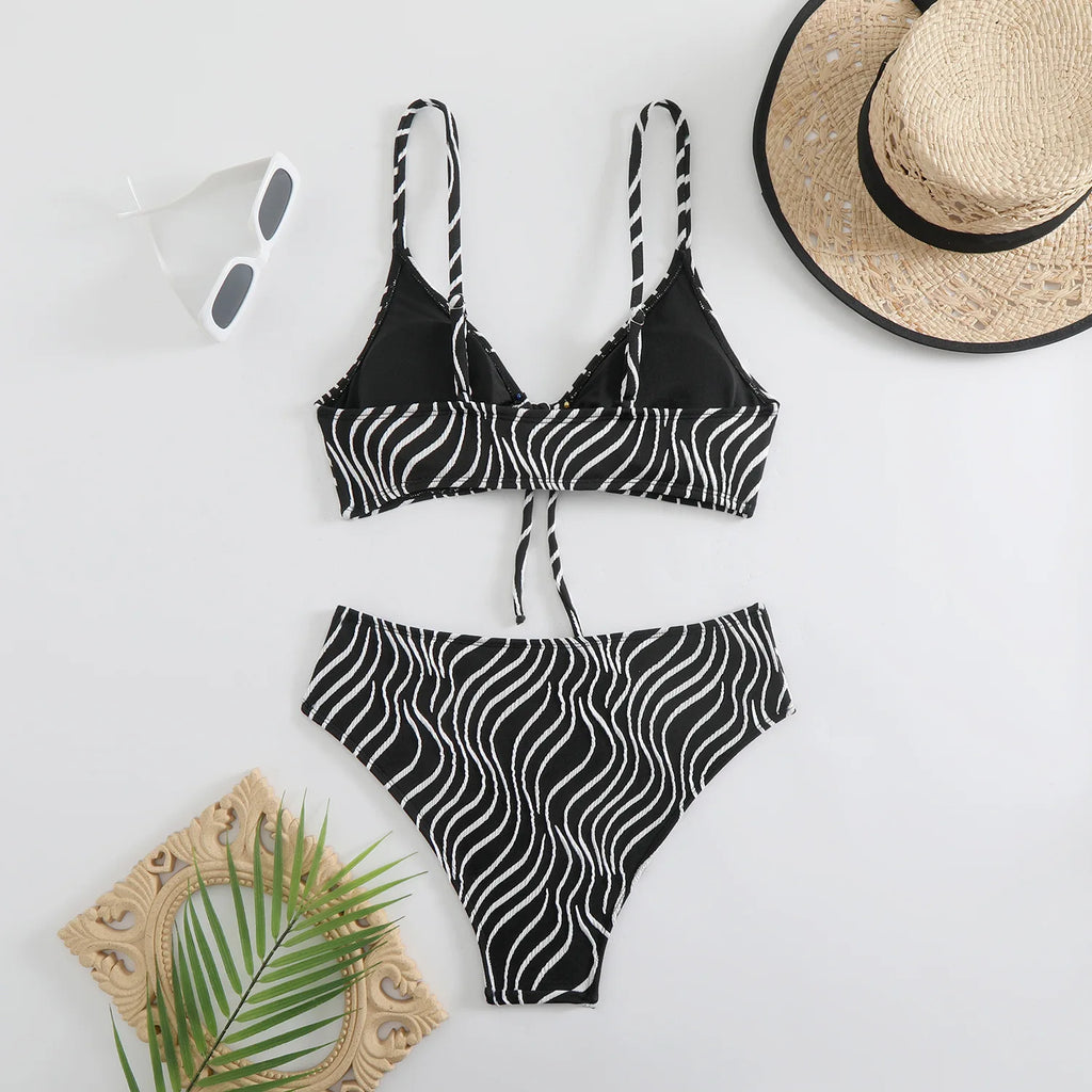 Elysia Stripe - Lace-Up V-Neck Bikini