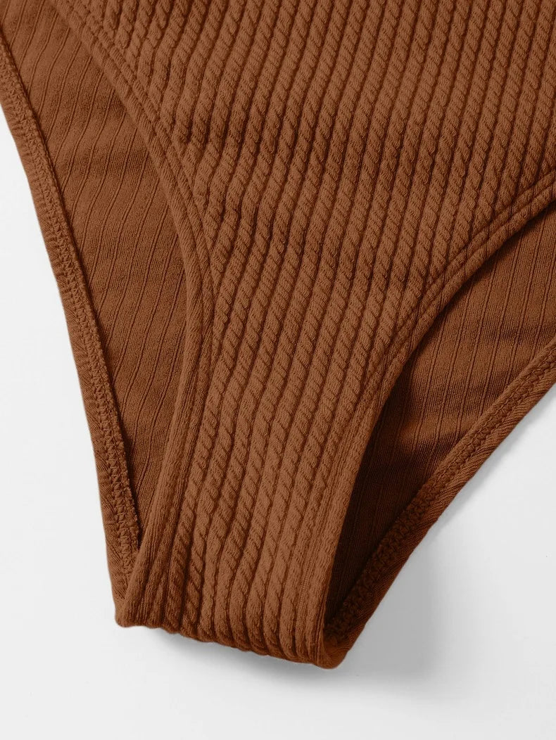 Sexy Bikini High Waist Women Swimsuit 2024 New Solid Ribbed Swimwear Push Up Bikinis Set Summer Beachwear Bathing Suit Female