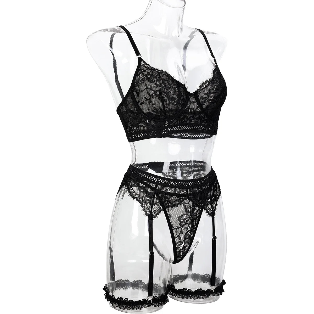 Classic Black Lace Hollow-Out Lingerie Set