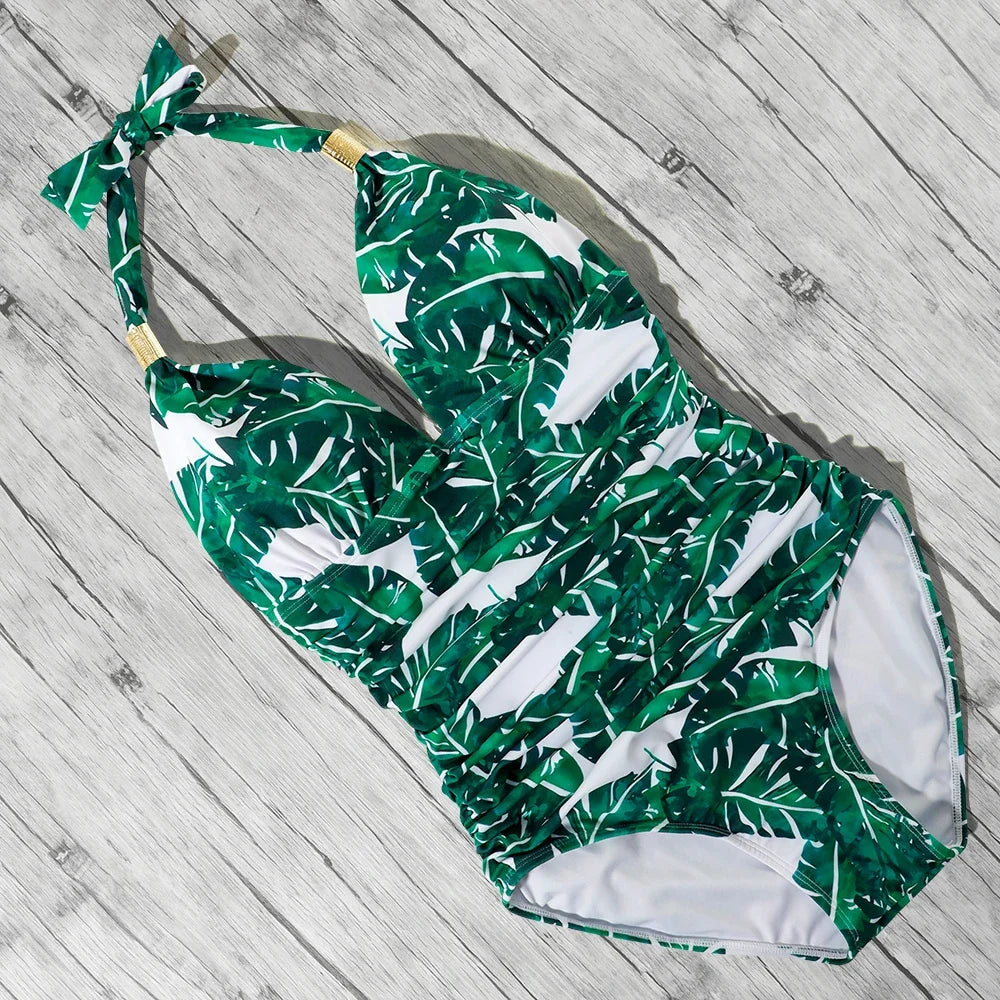 Women’s Halter Push-Up One-Piece Swimsuit – Plus Size Tankini
