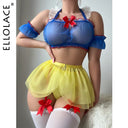 Ellolace Erotic Cosplay Mesh Roleplay Outfit with Garter Belt
